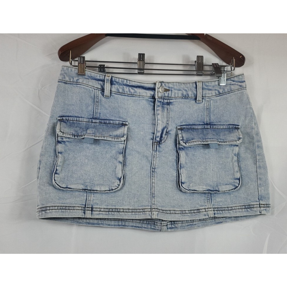 Wild Fable Denim Mini Skirt Faded Distressedsz L Waistband Button Closure Zip